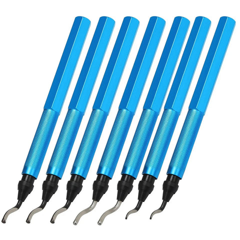 7 Piece Burr Busting Deburring Tool Set With High Grade Swivel Blades And Metal Handle For Deburring Metal Resin PVC Pipes Copper Plastic And 3D Printed Parts Including Hole Internal Chamfer Tool.