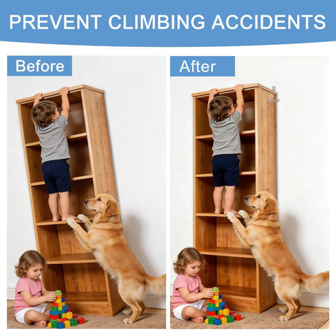 Ultra Sturdy Anti Tip Furniture Anchors Built From Heavy Steel Supports Up To 450 Lbs securing a tall dresser in a busy family home.