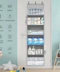 Over the Door Shoe Rack Organizer 6 Tier 66 Lbs Capacity 600D Oxford Fabric Grey 2 Pack holding towels and toiletries
