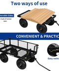 Heavy Duty Garden Cart With 880 Lbs Load Capacity showing removable sides and all-terrain wheels for yard work.