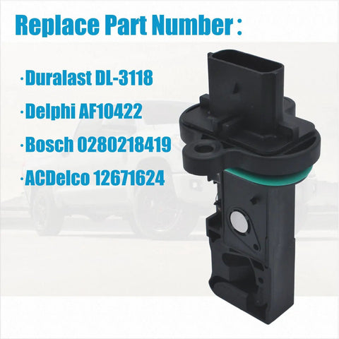 Mass Air Flow Sensor MAF 0280218419 Replacement for Buick and Chevrolet vehicles, black compact design.