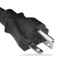Beefy 25 Foot NEMA 5 20P To 5 20R Extension Cord with black T-blade plug for 20 amp 125 volt loads, close-up view.