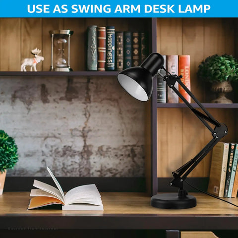 Metal Desk Lamp With Clamp And Swing Arm, Architect Styled Gooseneck Task Light For Home Office