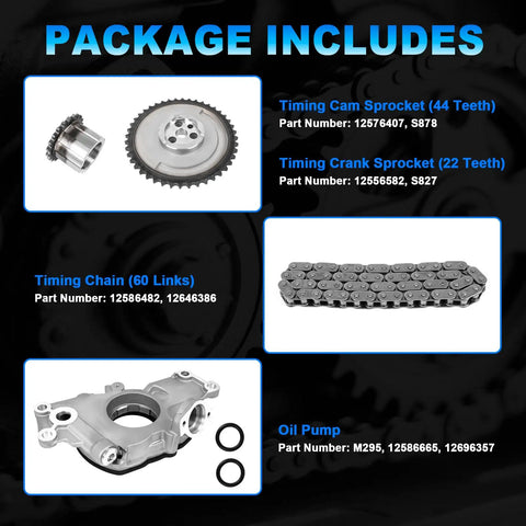 Oil Pump And Timing Chain Kit For Chevy And GMC LS Engines Fits Silverado Tahoe Suburban Express Avalanche Sierra Yukon Savana 4.8L 5.3L 6.0L LS1 LS2 LS3 Beef Up Reliability And Long Engine Life.