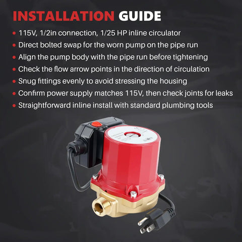 Installation guide for Real Deal Bronze Circulator Pump For Hot Water Recirculation And Hydronic Heating Systems With Tough As Nails Housing And Smooth Operator 115 Volt Drive Replacement.