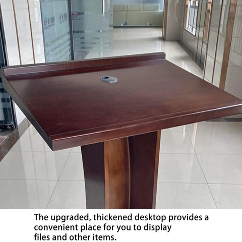 Killer Slick Wooden Curved Podium Stand With Adjustable Height And No Fuss Rolling Base, detailed surface and sturdy design.