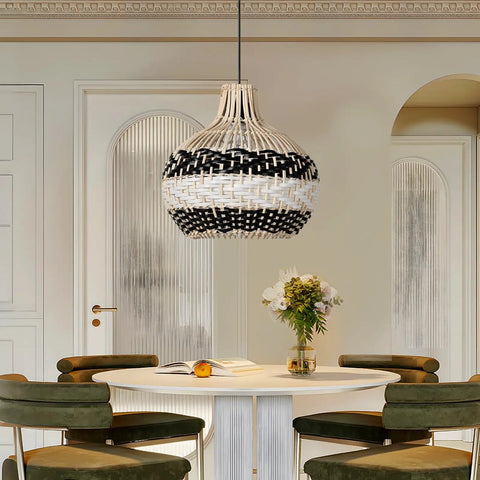 Rattan Pendant Light For Kitchen Island Handwoven Lampshade Hanging Light Fixture, Eco Friendly Wicker Chandelier, dining room setting