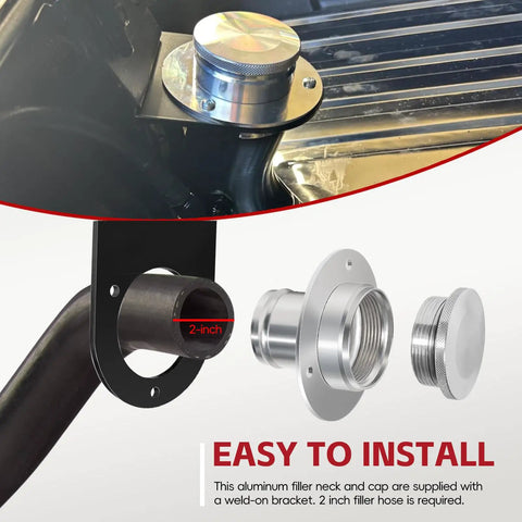 Billet Aluminum Remote Fuel Tank Filler Neck Kit With Gas Cap And Weld On Steel Bracket Fits 2 Inch Filler Hose Remote Fuel