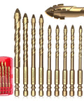 LITDDDW 10pc masonry drill bit set with gold carbide bits in red case; sizes 3/16-1/2 in.