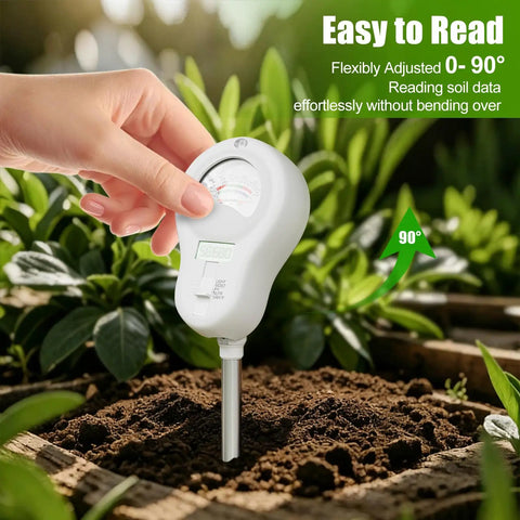 Person using 6 In 1 Digital Soil Tester With Moisture, PH, Light, Temperature And Fertility Monitor in a garden bed.