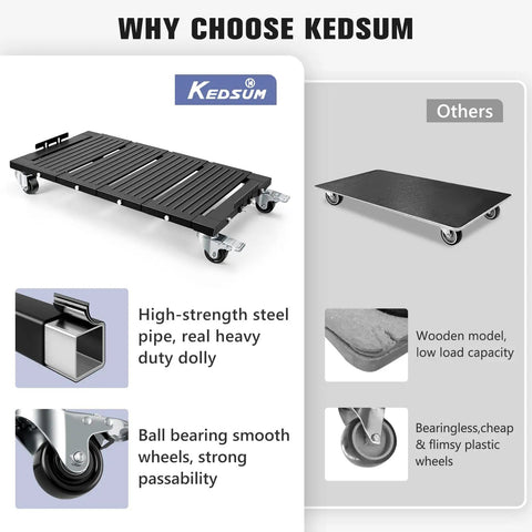 KEDSUM 2200 Lbs Heavy Duty Furniture Dolly with thick steel frame, showing smooth ball bearing wheels and solid design.