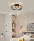 Modern Black Ceiling Fan With Remote Control And Light Kit Industrial Caged Fandelier Style Ceiling Fans For Kitchen Bedroom Living Room And Dining Room 17 Inch E12 Bulb Base Compatible Sleek And Dope with sleek design in modern bedroom