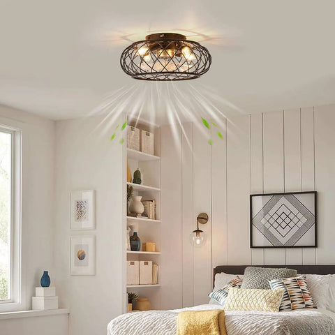 Modern Black Ceiling Fan With Remote Control And Light Kit Industrial Caged Fandelier Style Ceiling Fans For Kitchen Bedroom Living Room And Dining Room 17 Inch E12 Bulb Base Compatible Sleek And Dope with sleek design in modern bedroom