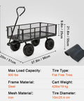 Beefy Heavy Duty Garden Wagon Cart With 880 Lb Capacity And All Terrain Solid Wheels 10 Inch Tires 180 Degree Handle showing dimensions and materials