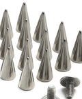 100 Pack Hella Tough Zinc Alloy Spike Rivets Badass Punk Metal Studs With Heavy Duty Iron Screw Back For Leather Jackets Clothing Shoes Belts Bags Hats Silver 12mm close-up of silver metal spike studs and screws