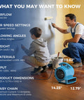 Man and child painting wall with 1000 CFM Air Mover Fan For Drying Ventilation Exhaust And Cooling With 3 Speeds 5 Adjustable Angles