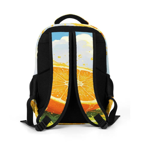 Back view of Dope Summer Fruit Print Unisex Backpack With Orange Lemon Lime Pattern, showing straps and design