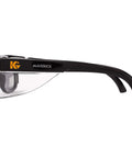 Side view of Maverick Safety Eyewear With Smoke Gray Body And Smoke Lens Black Frame All Day Comfort Fit Integrated Side Shields And Browguard
