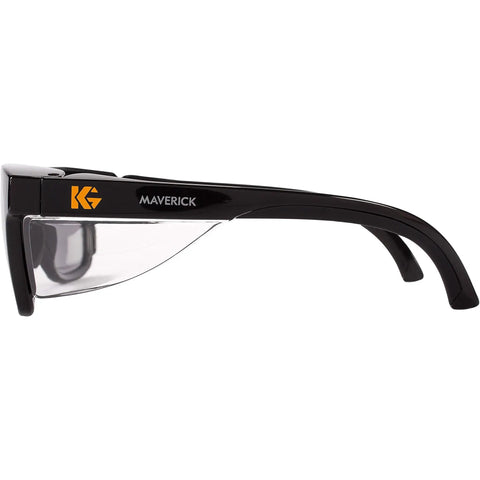 Side view of Maverick Safety Eyewear With Smoke Gray Body And Smoke Lens Black Frame All Day Comfort Fit Integrated Side Shields And Browguard