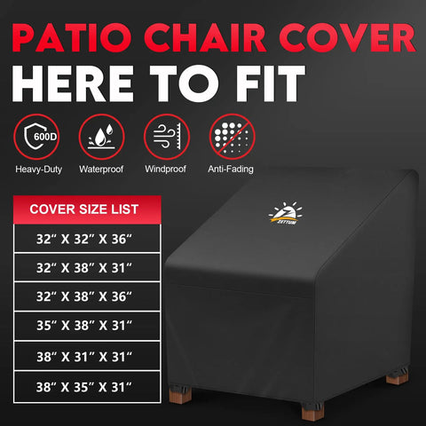 Patio Chair Covers 2 Pack Heavy Duty 600D Waterproof Outdoor Furniture Cover list with sizes and features