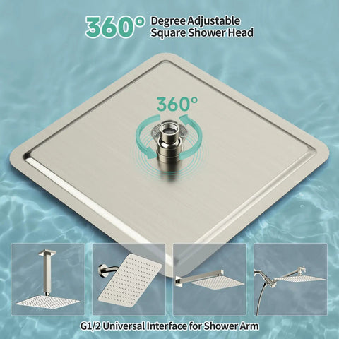 12 Inch Rain Shower Head High Pressure Rainfall Showerhead With Large Waterfall Flow Ultra Thin 2mm Panel, 360° adjustable