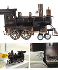 Locomotive Model Retro Steam Train Sculpture for Desktop Decoration on shelf and bedside table, diecast multicolor metal