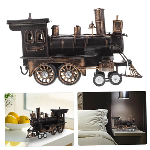 Locomotive Model Retro Steam Train Sculpture for Desktop Decoration on shelf and bedside table, diecast multicolor metal