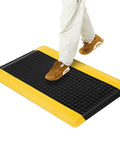 Heavy Duty Anti Fatigue Floor Mat 2x3 Ft Diamond Plate Vinyl Non Slip Ergonomic Standing Pad for Workshop Black With Yellow Border