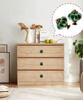 8-Piece Ceramic Pumpkin Cabinet Knobs In Dark Green With Dope Vintage Vibe For Vanity, Closet And Cupboard displayed on wood drawers
