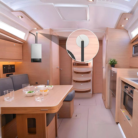Slick Starlink Cable Routing Kit For One Inch Wall Holes With Heavy Duty Wall Bushing And Snappy Ethernet Grommet For No Hassle Cable Management To Keep Your Setup Snazzy And Weather Sealed Two Pack White installed in a modern boat interior.