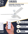 Octavia 52 Inch Industrial Style Led Ceiling Fan With Light Remote Control Dual Mounting Reversible Motor 5 Dual Finish Blades White