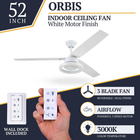 Octavia 52 Inch Industrial Style Led Ceiling Fan With Light Remote Control Dual Mounting Reversible Motor 5 Dual Finish Blades White