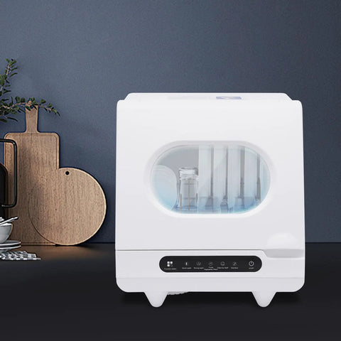 Pretty Sweet Compact Countertop Dishwasher Featuring 1200W Power Plus Twelve 360 Degree Spin Jets That Scrub Your Mess Straight Up Fast Ideal For Apartments Rvs And Busy Households with clear view of inner glass housing and control panel.