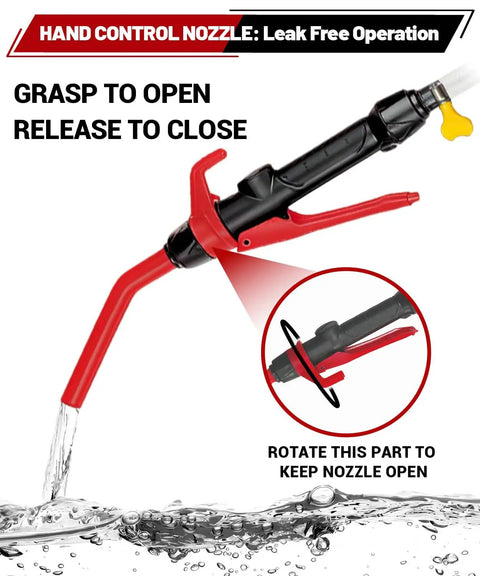 Hand control nozzle for Plug And Play Electric Fuel Transfer Pump With Usb C and Heavy Duty Batteries, designed for leak-free operation.