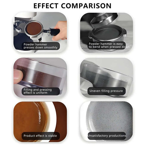 Game Changing 58Mm Automatic Espresso Tamper Machine With Touch Screen Dial, effect comparison showing consistent puck compaction.