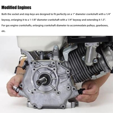 Heavy Duty Crankshaft Sleeve Adapter For Gas Engines One Inch To One Eighth Keyed Bushing with extended half inch offset on engine.