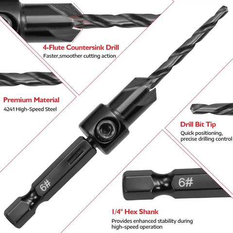 Close-up of high-speed steel countersink bit for "All In One Countersink Drill Bit Set For Woodworking With Quick Change 15 Piece Kit"