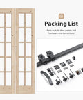 Double 15X84 Inch Spruce Wood Bifold French Glass Door With Smooth Barn Style Slider And Full Hardware Track Kit parts and assembly.