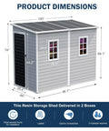4x8 Foot Resin Lean To Shed With Floor, Waterproof Outdoor Storage Shed, Lockable Door And Window, Plastic Tool Shed