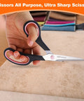 8 Inch All Purpose Scissors Bulk 6 Pack For Office School Home Craft Sewing Fabric Left And Right Handed Comfortable Grip Sharp Stainless Steel Blades, cutting fabric on table