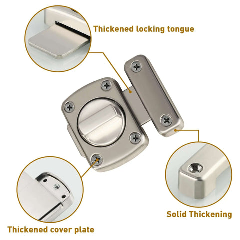 Detailed view of Gate Latch And Sliding Bolt Lock For Cabinets Sheds And Storage Boxes, double sided brushed zinc alloy finish with components
