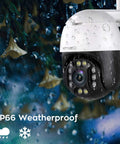 2K Auto Track PTZ Outdoor Security Camera With Color Night Vision Auto Flood Lights 2 Way Audio Auto Siren IP66 Weatherproof