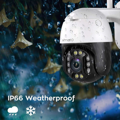 2K Auto Track PTZ Outdoor Security Camera With Color Night Vision Auto Flood Lights 2 Way Audio Auto Siren IP66 Weatherproof