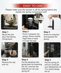 Instructional steps for using must have adjustable motorcycle fork spring compressor tool kit for sport bikes cartridges pro grade and easy to use fits most modern forks for safe quick maintenance and hassle free fork service.