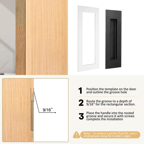 Installation guide for 4 Pack 5.9 Inch Recessed Closet Door Pulls 304 Stainless Steel With Matte Black Finish on wooden door