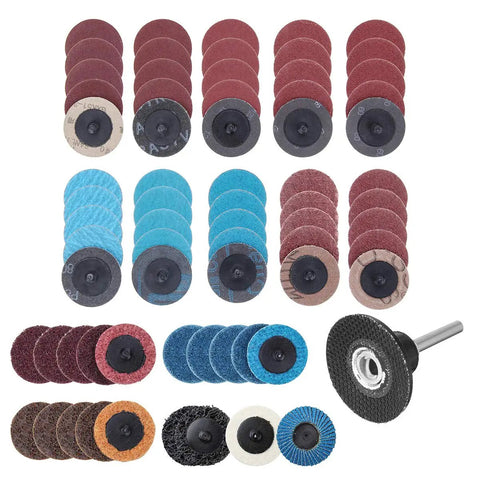 Assorted sanding discs and holder for power sanders, including mixed grits for various surfaces