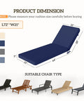 Chaise Lounge Cushions Outdoor Set Of 2 Quick Dry Fabric With Removable Covers Navy Blue 72 X 21 X 3 Inches Fade Resistant