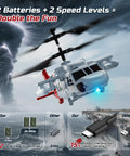 Black Hawk Style RC Helicopter With 2 Batteries And 26 Minute Flight Time Indoor Flying Toy For Kids And Adults 2.4GHz Remote