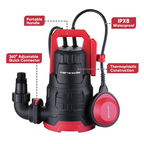 Heavy Duty Submersible Sump Pump 1 HP 3960 GPH With Float Switch Workhorse Thermoplastic Portable Water Removal Transfer Pump
