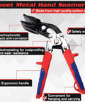 Sheet Metal Hand Seamer 3 Inch Bend Tip Tool For Flattening And Bending Metal with red ergonomic handles and anti-corrosion finish.